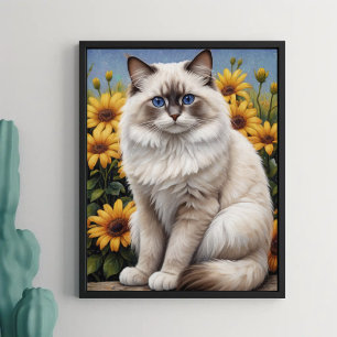 Poster Ragdoll Cat com Flores de Pet Whimsical