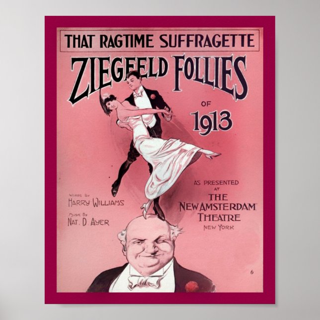 Poster Ragtime Suffragette 1910's Sheet Music Cobrir Copy (Frente)