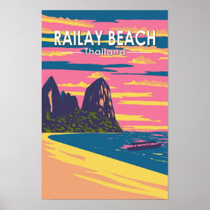 Poster Railay Beach Thailand Viagem Art Vintage