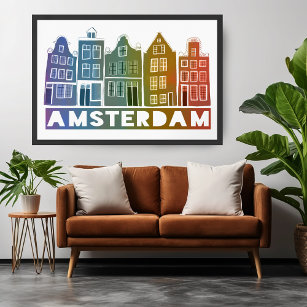 Poster Rainbow Amsterdam Colorful Holland Houve Arte