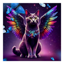 Pôster Rainbow Angel Cat