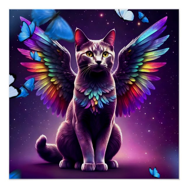 Pôster Rainbow Angel Cat (Frente)