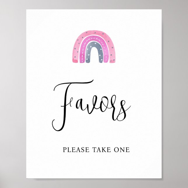 Poster Rainbow Baby Girl Favors Baby Shower Sign (Frente)