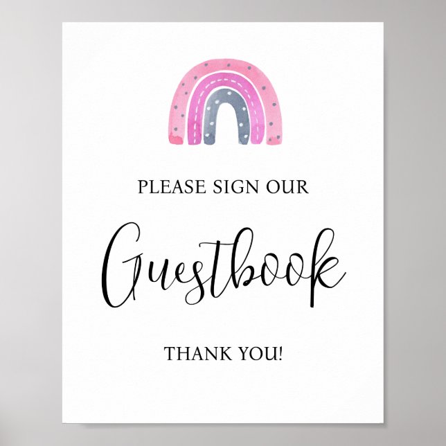 Poster Rainbow Baby Girl Guestbook Baby Shower Sign (Frente)