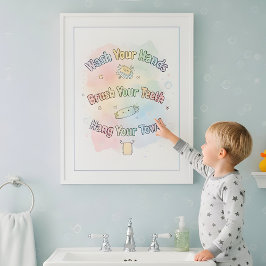 Poster Rainbow Bathroom Rules Kids Bathroom Wall Art