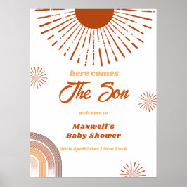 Poster Rainbow Boho Here Comes Baby Shower Welcome