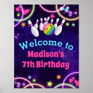 Poster Rainbow Bowling Birthday Party Welcome Sign