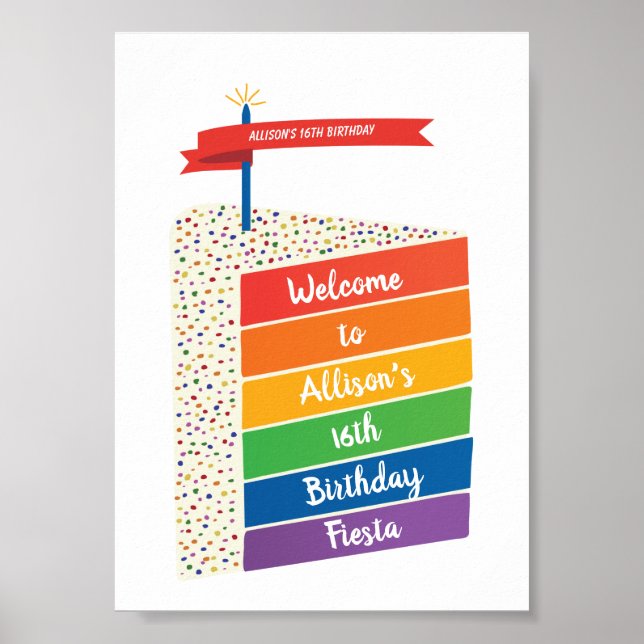 Poster Rainbow Cake Happy Birthday Personalizado (Frente)