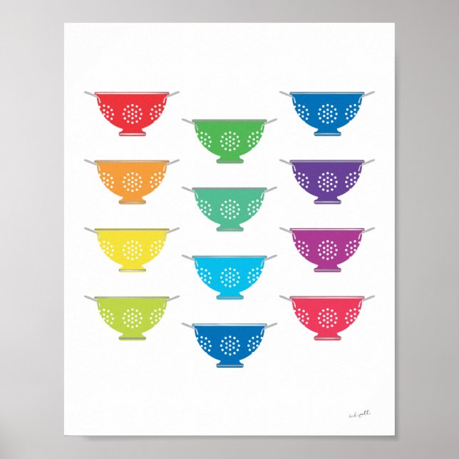 Poster Rainbow Colander Modern Colorful Kitchen Art (Frente)