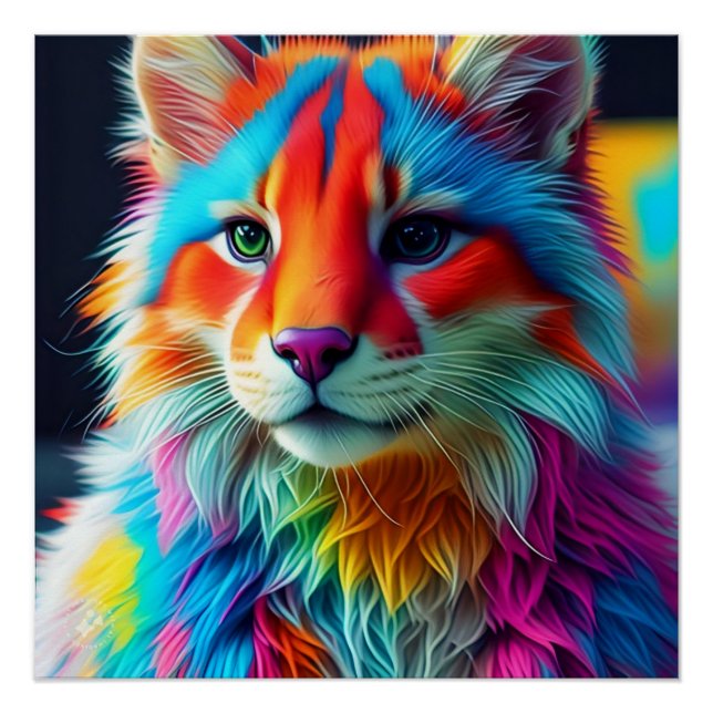 Pôster Rainbow Colour Furry Cat-68587 (Frente)