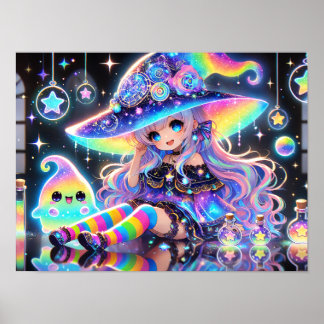 Poster Rainbow Cosmic Witch Whimsical Fantasy