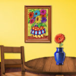 Poster Rainbow Daisies no Designer Vase<br><div class="desc">Este vaso estilhaçado e pontilhado por polca se sobrepõe com margaridas coloridas num arco-íris de cores nesta imagem de primavera elevadora.</div>