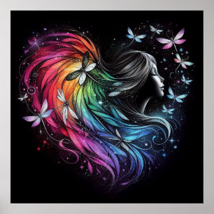 Poster Rainbow Dragonfly Heart