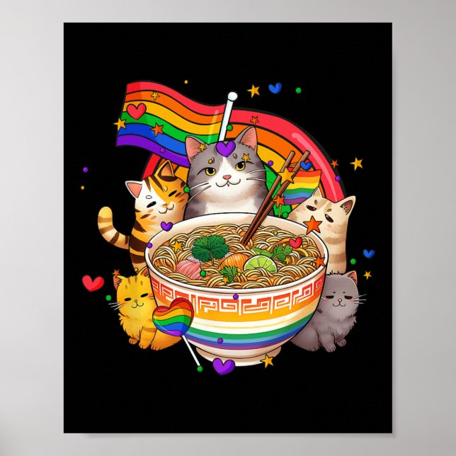 Poster Rainbow Flag Gats Ramen Anime Orgulho gay Mês Lgbt (Frente)