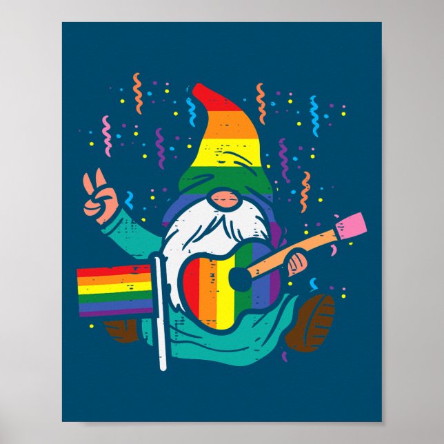 Poster Rainbow Flag Gnome Guitar Orgulho LGBT Gay (Frente)