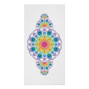 Pôster Rainbow Floral Fountain Dot Ornamental Mandala