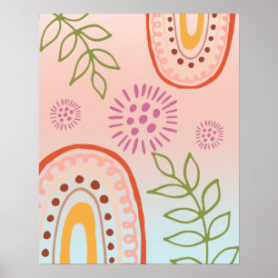 Poster Rainbow Flowers Boho Abstrato