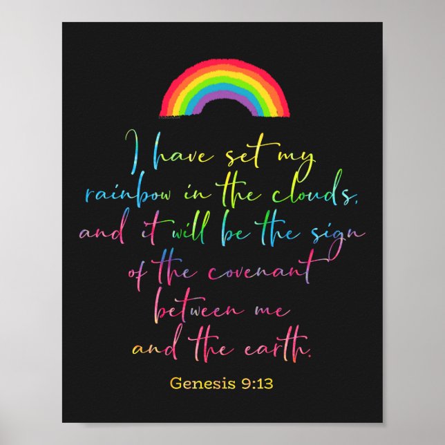 Poster Rainbow Genesis 9 Christian Bíblia Verse Wall (Frente)