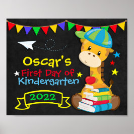 Poster Rainbow Giraffe Primeiro Dia do Quadro Escolar