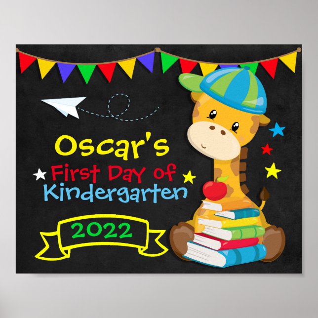 Poster Rainbow Giraffe Primeiro Dia do Quadro Escolar (Frente)