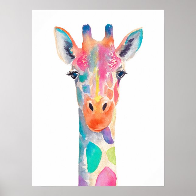 Poster Rainbow Giraffe Watercolor Retrato (Frente)