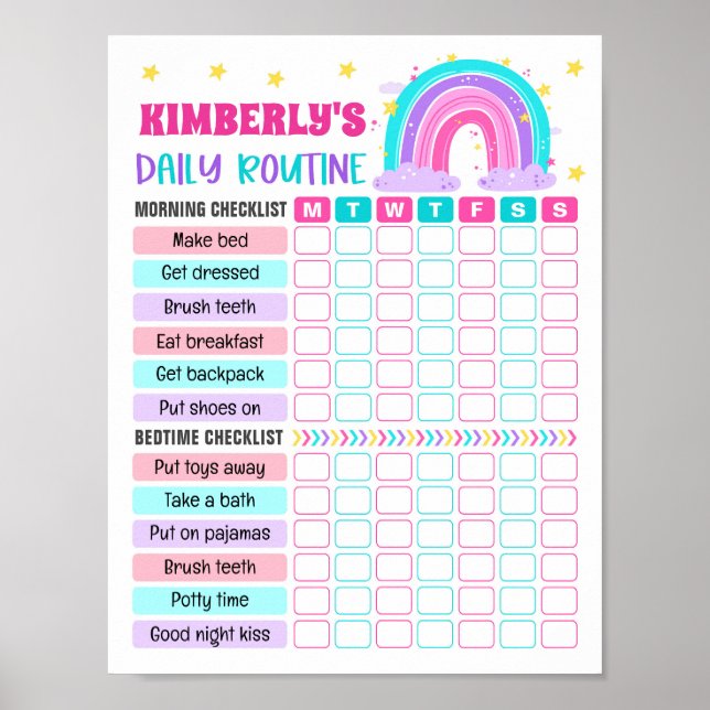 Poster Rainbow Girl Daily Routine, Kid Cotidiano Checlist (Frente)