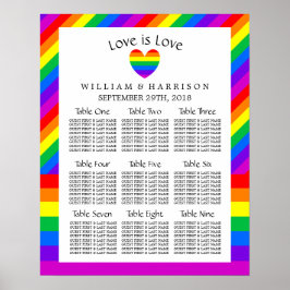 Pôster Rainbow Heart Love é Love Wedding Seating Chart