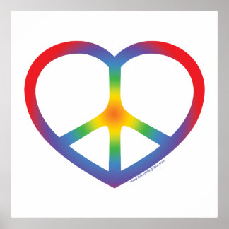 Poster Rainbow Heart, Love, Peace Sign