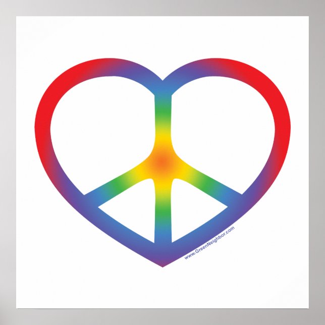 Poster Rainbow Heart, Love, Peace Sign (Frente)