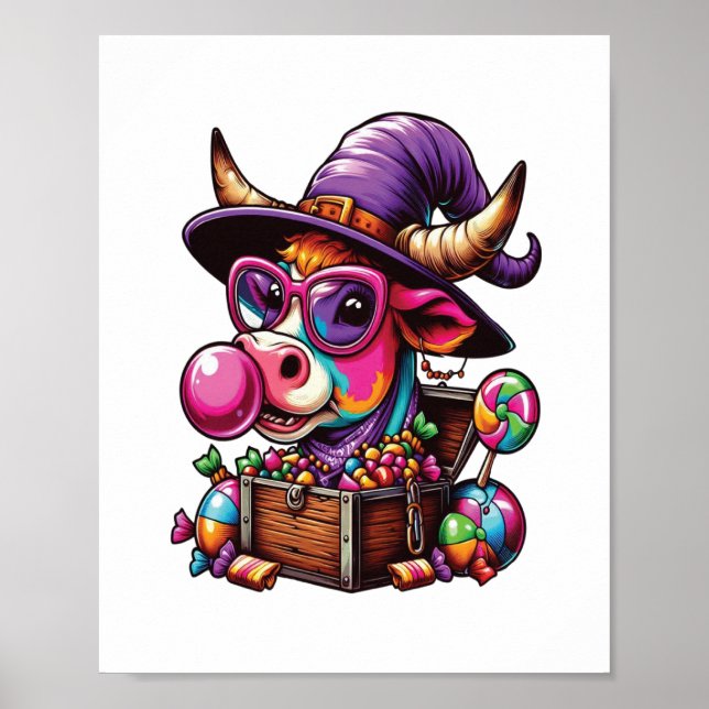 Poster Rainbow Highland Cow Halloween (Frente)