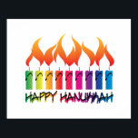 Pôster Rainbow Menorah Hanukkah Saudação<br><div class="desc">O estilo contemporâneo menorah candelabrum costumava celebrar o feriado judeu Hanukkah,  também conhecido como o Festival das Luzes.</div>