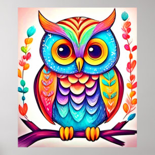 Poster Rainbow Owl Perch Art
