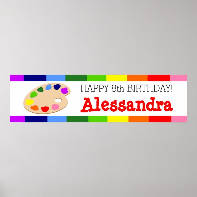 Pôster Rainbow Paint Palette Art Birthday Party Banner (Frente)