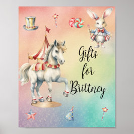 Poster Rainbow Pastel com Animais Presentes de Aniversári