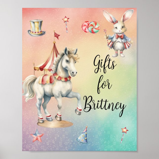Poster Rainbow Pastel com Animais Presentes de Aniversári (Frente)