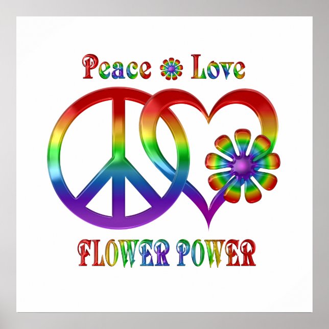 Poster Rainbow Peace Love Flower Power (Frente)