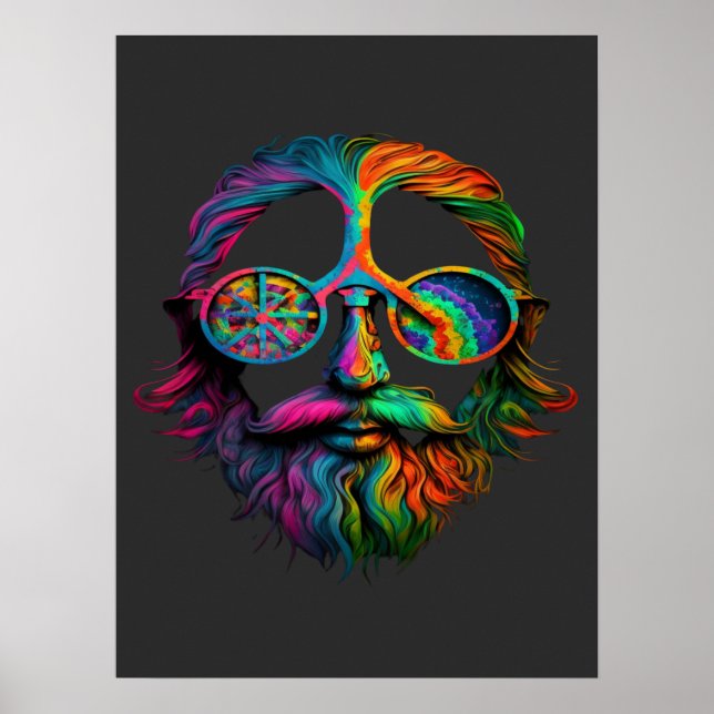 Poster Rainbow Peace Sign , LGBTQ Hippie (Frente)