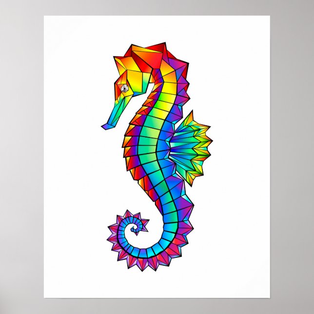 Poster Rainbow Polygonal Seahorse (Frente)