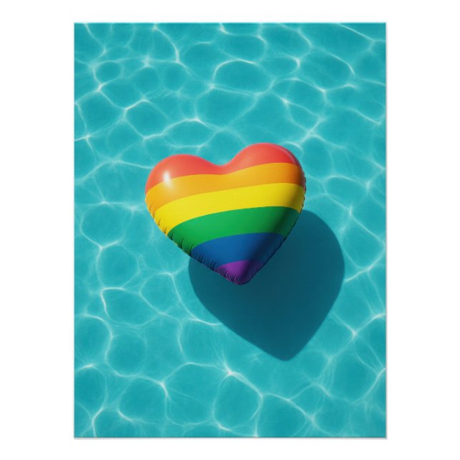 Pôster  Rainbow Pride Heart Floating in Turquoise Pool (Frente)