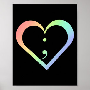 Poster Rainbow Semicolon Heart Mental Health Awarness Pr