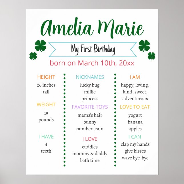 Poster Rainbow & Shamrock Lucky One Aniversário Milestone (Frente)