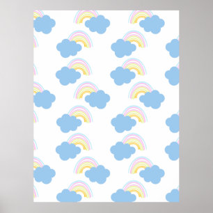 Poster Rainbow Summer Clouds Pastel Scribble Doodle