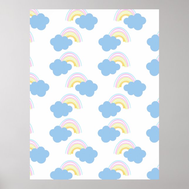 Poster Rainbow Summer Clouds Pastel Scribble Doodle  (Frente)