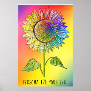 Poster Rainbow Sunflower Art Colorful Summer Floral Pride