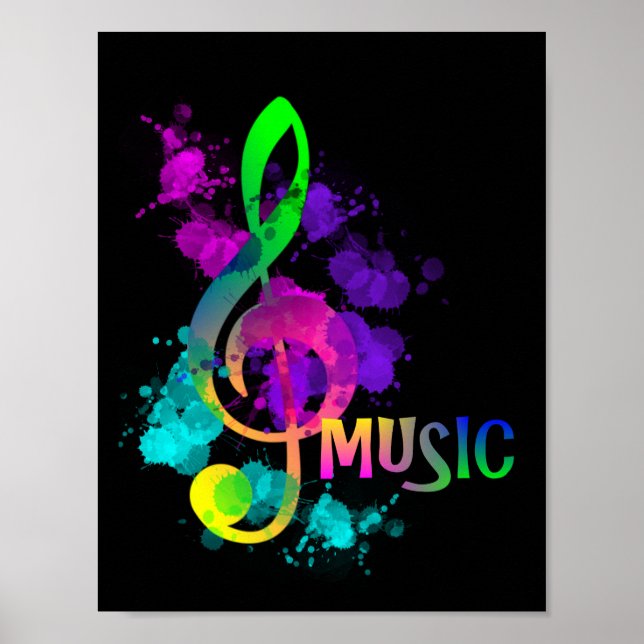 Pôster Rainbow Treble Clef Music Themed (Frente)
