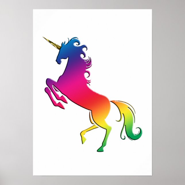 Pôster Rainbow Unicorn com Dourado Corno (Frente)