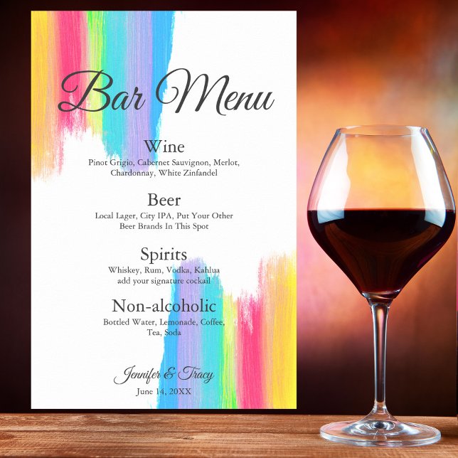Poster Rainbow Watercolor Chic LGBTQ Menu de Bebidas Case (Criador carregado)