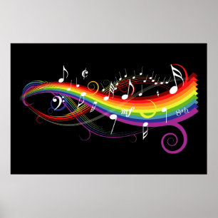 Pôster Rainbow White Music Notes on Black