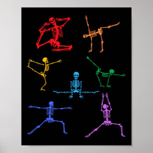Poster Rainbow Yoga Skeleton Exercício Osso Halloween Par