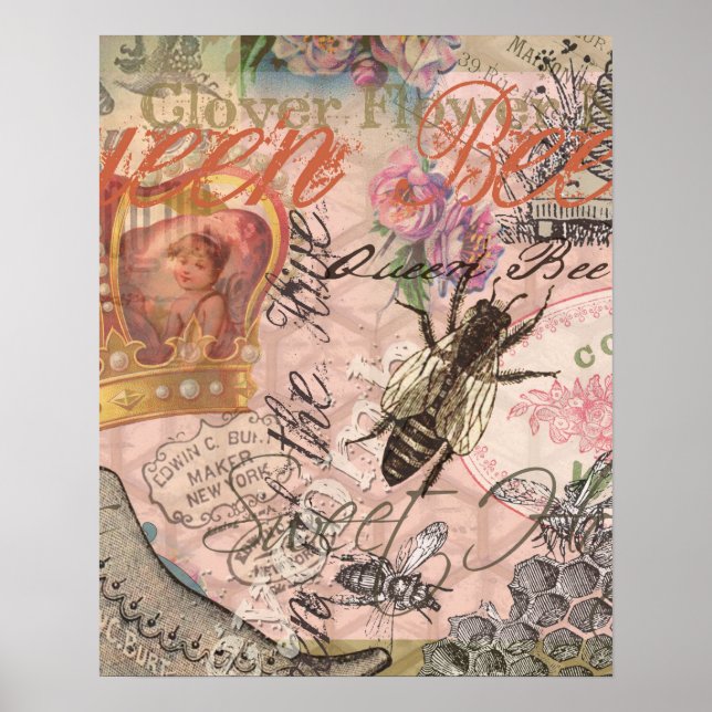 Poster Rainha Bee Vintage - Linda Colagem (Frente)